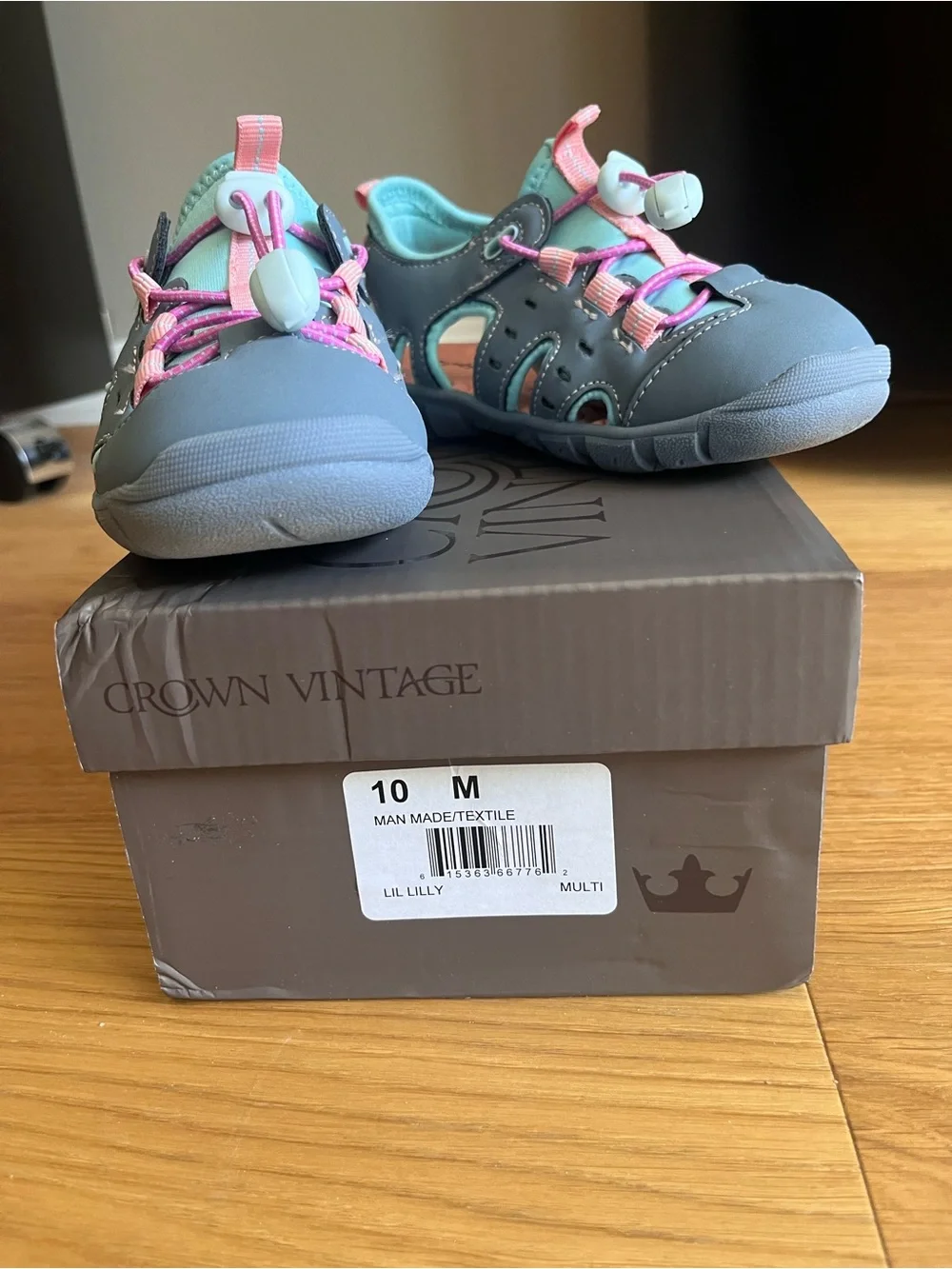 Crown Vintage Kids Water Shoes - Blue with Pink Accents